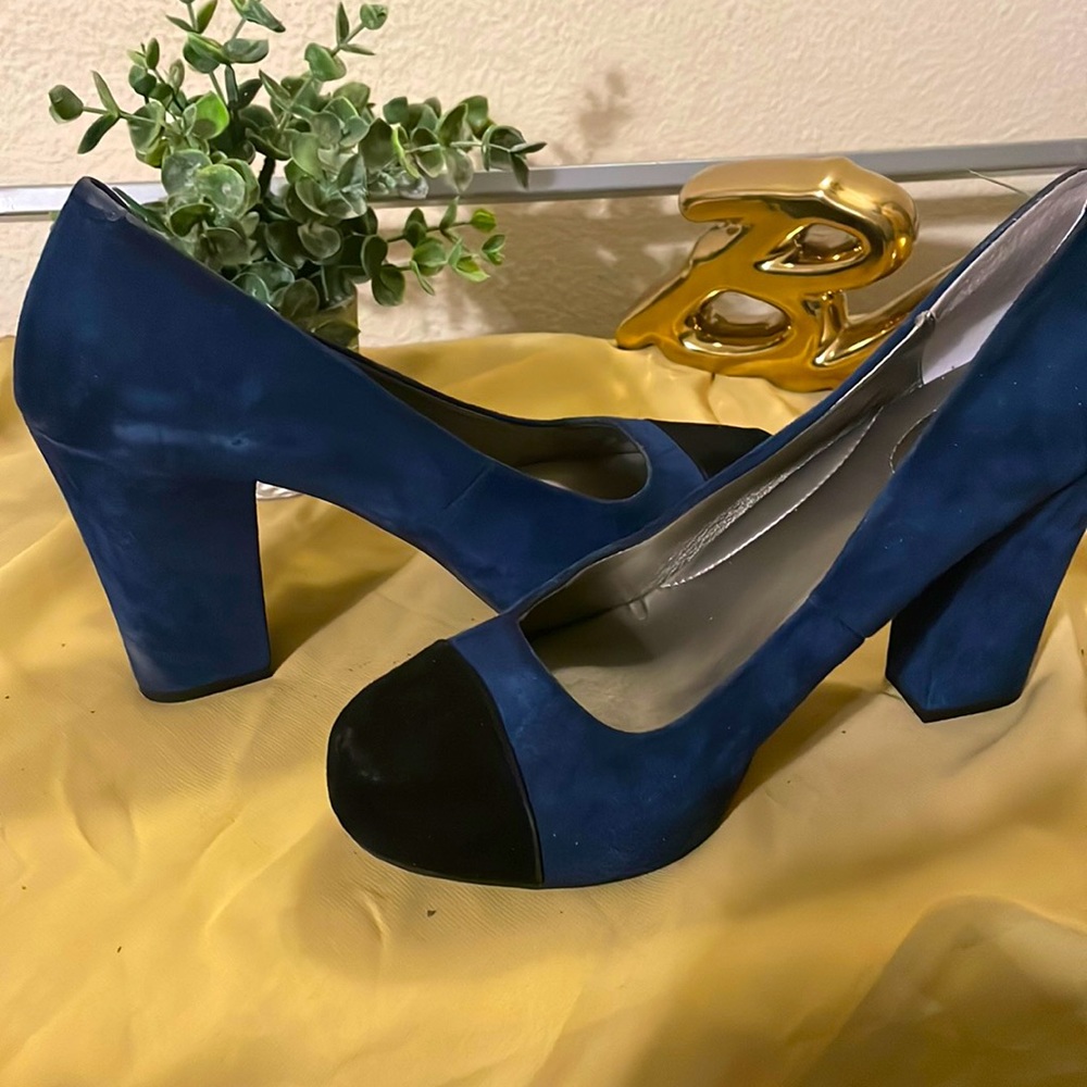 Platform Blue Suede Shoe With Black Suede Toe